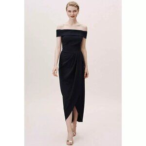 Anthropologie BHLDN Womens 2 Black Thompson Off-the-Shoulder Midi Dress